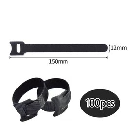 100Pcs Reusable Cable Ties - Adjustable Cable Straps, Black Hook and Loop Cable Ties, Multi-Purpose Tidy Wraps Ties, Cable Cord Wire Organizer for PC, Phones, Computer Cable Management