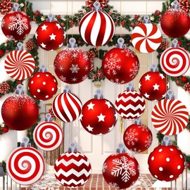 24 Pcs Large Christmas Ornaments 9 Inch/6 Inch Double Sided Outdoor Christmas Decorations Oversized Holiday Yard Decor for Xmas Tree Yard Lawn Decor