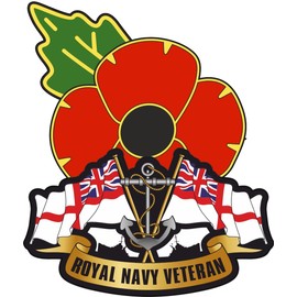 Royal Navy Veteran Poppy Car Window Sticker with Two White Ensign - in Support of Veterans Lifeline Charity