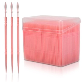 Palillos de dientes de 1100 piezas, palillo de dientes de doble cabeza, palillo de dientes de varios colores, palillo de dientes redondo para el cuidado bucal(Rosado)