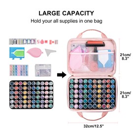 Leudes Diamond Painting Storage Containers, 60 Slots Bead Storage Box for Diamond Art Kits Accessories Organizer Case (Only Bottles and Bag) (Pink-2(60 Jars))