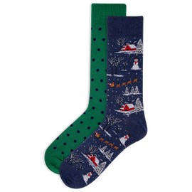 Hot Sox Men's Christmas Scene Crew Socks 2 Pair, Denim Assort, Men's 10-13