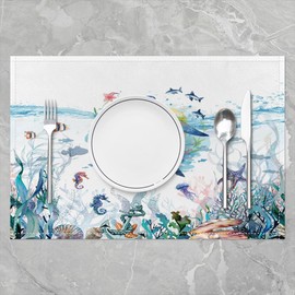 Feelyou Cute Shark Table Mats Placemat Ocean Sea Animal Placemats Set of 4 Sea Underwater World Placemats for Dining Table Indoor Outdoor Kitchen Marine Theme Decor Table Place Mats 12"x18"