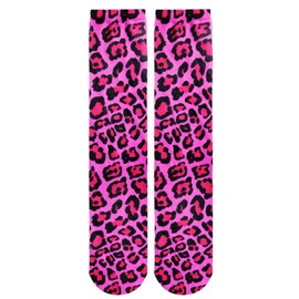 Benefeet Sox Womens Funny Knee High Leopard Print Socks Girls Cute Hot Pink Novelty Crazy Design Socks Fun 3D Printed Patterned Long Tube Socks, Hot Pink Leopard
