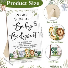 Qunclay 12 Pcs Baby Shower Game Party Favors with White Unisex Bodysuit Wooden Sign Tabletop Decor and Marker for Guests(Safari)