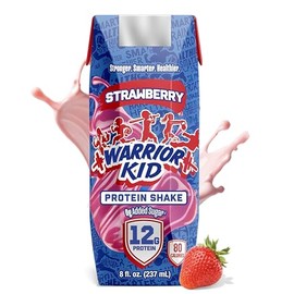 Warrior Kid Nutritional Protein Shake, Strawberry, Healthy Kids Snacks, 12g Protein, 0g Added Sugar, Vitamins & Minerals, No Soy Ingredients, Gluten Free, Non-GMO, 8.25 Fl Oz (6 Count)