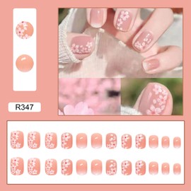 Artificial Fingernails Acrylic Fake Nails with Designs, Stick on Nails Short Length Coffin Shape, 24Pcs Full Cover Reusable False Nails Kits, Glue on Nails for Women, Press on Nails Short Square(R347)
