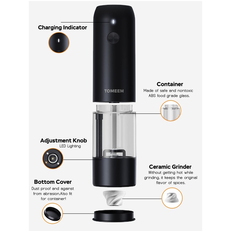 TOMEEM Electric Salt and Pepper Grinder Set with LED Lights