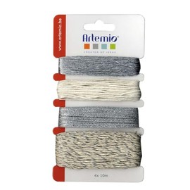 Artemio Set of 4 Decorative String, Synthetic, Silver, 10 x 1 x 16.5 cm