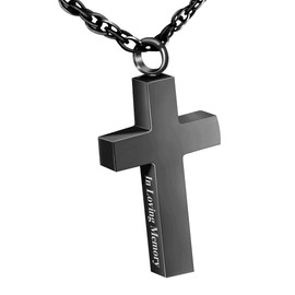XIUDA Cremation Jewelry Cross Urn Necklace Pendant Memorial Ash Jewelry for mom & dad (Black)