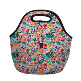 Sok It Lunch Tote Zippered Bag Insulated Neoprene Caddy (Abstract Floral, Neoprene Lunch Tote)