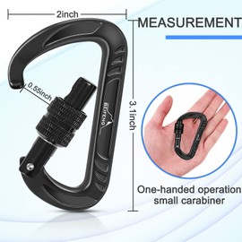 BEIFENG Heavy Duty Lightweight Locking Carabiner Clips 12KN D Ring for Camping Hiking Outdoor Gym etc, Carabiner with Lock Small Carabiners for Dog Leash & Harness