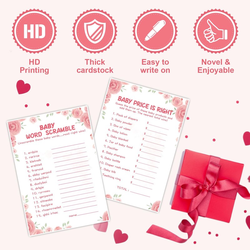 OLOUTAB Baby Shower Games for Girl-2 Games(50 of Each),Baby Shower