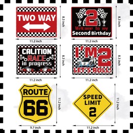 KOTLMIGHT Two Fast Birthday Decorations for Boys, 10PCS 2nd Race Car Wall Signs Funny Tags for 2 Year Old Party Decor Table Centerpieces Door Wall Windows Signs Picture Props for Boys