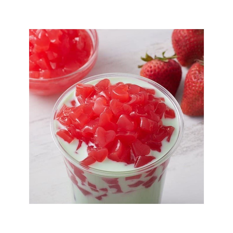 Premium HEART STRAWBERRY Coconut Jelly Dessert Topping by Buddha Bubbles