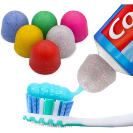 Chrome Cherry Toothpaste Caps SqueezMe by Chrome Cherry, Self-Closing Silicone Caps, Mess-Free Toothpaste Dispenser Squeezer Lids for Kids, Adults, Bathroom Accessories for Tooth and Gum Health (Glitter 6-Pack)