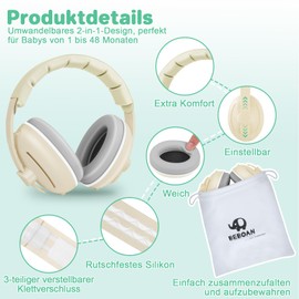 BEBOAN 2 in 1 Baby Hearing Protection Earmuffs - Toddler Headphones Noise Protection Earmuffs, Baby Headphones Hearing Protection, beige, Unit size