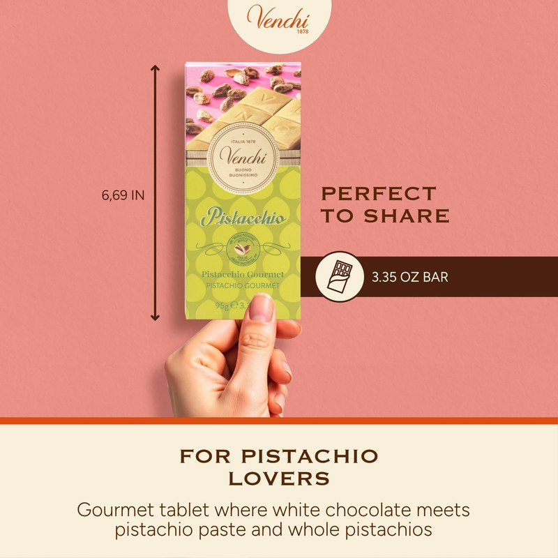 Venchi - Pistachio Gourmet Chocolate Bar - White Chocolate and
