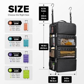Suitcase Organizer, Travel Luggage Organizer Hanging Shelves Packing Cube Closet/Collapsible Portable Travel Organizer for Carry-on, Small, Black