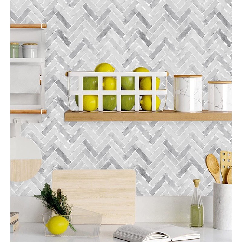 STICKGOO Peel and Stick Tile Backsplash, Grey Herringbone Adhesive Backsplash