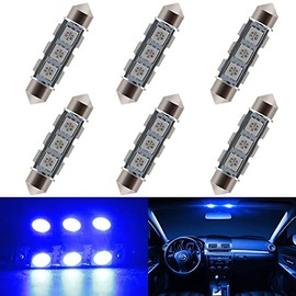 Everbright 6-Pack Blue 44MM 578 Led Bulb, 569 211-2 212-2 Led Bulb Festoon Led Dome Light Map Trunk License Plate Light Interior Led Lights, DC-12V