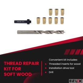 E-Z LOK E-Z Hex Thread Repair Kit for Soft Wood Flanged Threaded Inserts 1/4-20 x 25mm, Drill, Installation Tool