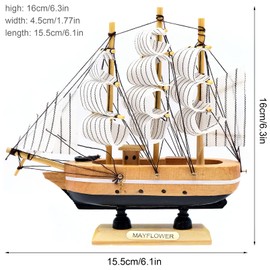 16 cm Sailing Boat Model Decoration, Wooden Ship Model, Sailing Ship Decoration, Nautical Maritime Decoration, Small Decorative Sailboat for Desktop Office