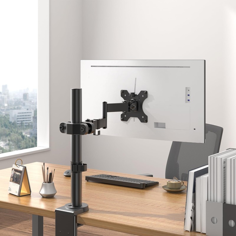 WORLDLIFT Pole Mount Monitor Arm Easy Clamp-on VESA Mount for