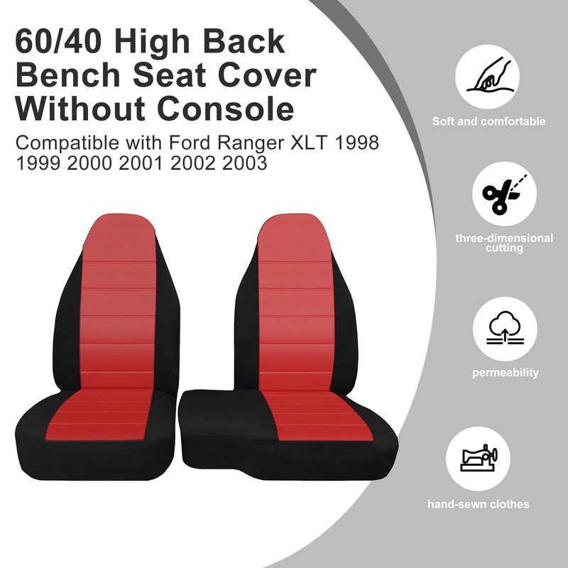 Fioqe 2PCS Front 60/40 Cloth High Back Bench Seat Cover