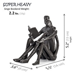 Ambipolar Romantic Reading Couple Bookshelf Decor, Cast Iron Bookend, Aesthetic Room Decor, Office Desk Decor, Home Decorative Bookend for Heavy Books, Satin Black