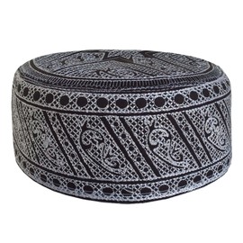 Kufi Men's Unisex Skull Cap Women's Designer Solid Hat with Hand Embroidery Kufi Caps Knitted Beanie Summer Headwear (Black - White)