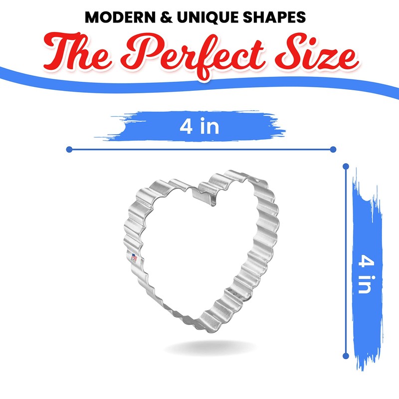 Foose Cookie Cutters Valentine Heart Scalloped Cookie Cutter 4 in,