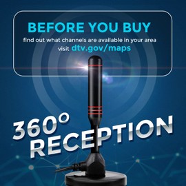 TV Antenna for Smart 4K 1080P Fire and All Older TV's Indoor, Includes Magnetic Base and 360° Reception,300+ Mile Signal Reception Range,17.5ft Coax Cable