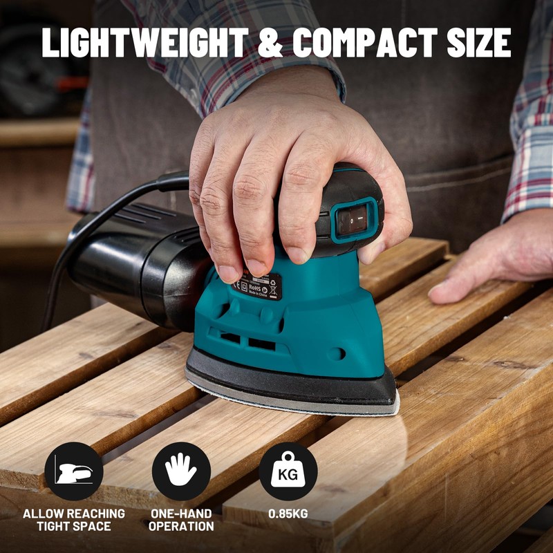 DOVAMAN DLS03A Detail Sander, 130W Palm Sander Tool, Dust Collection