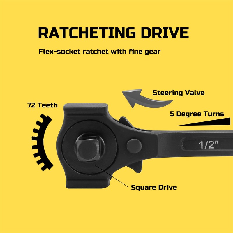 Lichamp 12.4" Spud Ratchet Wrench, 3/8" x 1/2" Dual Drive