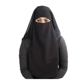 MyBatua 3 Layers Saudi Niqab In Breathable Black Georgette, Face Veil NQ-003