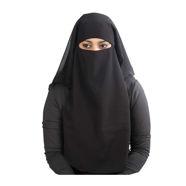 MyBatua 3 Layers Saudi Niqab In Breathable Black Georgette, Face
