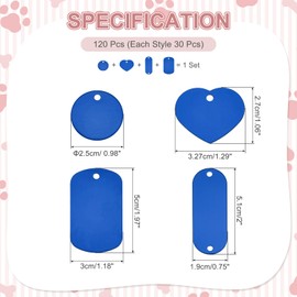 PATIKIL Aluminum Engraving Blanks Tags, 120Pcs Metal Laser Engravable Stamping Blanks Set for Dog Pet ID Name Phone Number Craft Tag Keychain DIY, Blue
