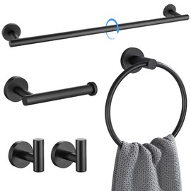Lairuier Bathroom Hardware Set, 5-Piece 23.6 inch Towel Bar Set Stainless Steel Wall Mounted Bathroom Hardware Accessories Set, Matte Black