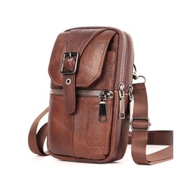 PLEAVIT Smartphone Shoulder Smartphone Pouch Men's Leather Crossbody Shoulder Bag, dark brown