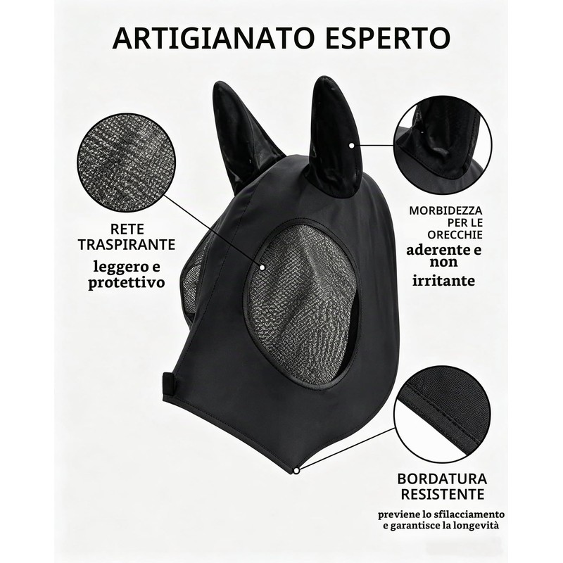 UEAVOID Maschera Cavallo Anti-Mosche 1 pezzo, Protezione UV, Traspirante, con