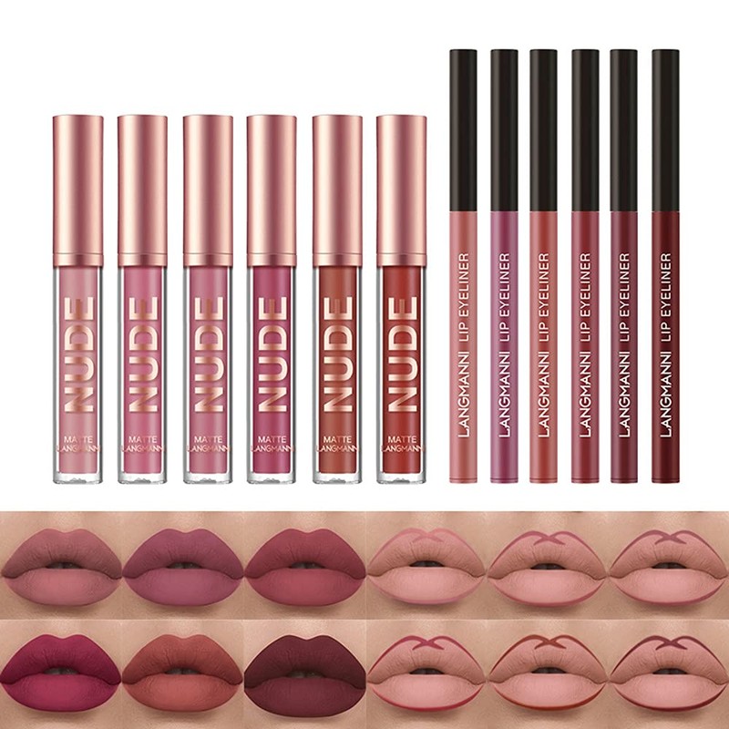 6 Pcs Velvety Matte Lip Gloss + lip Liner Set