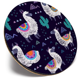 Round Single Coaster - Purple Llama Pattern Alpaca Cactus |Glossy Quality Coasters | Tabletop Protection for Any Table Type #46226