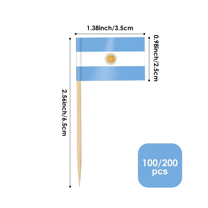 AhfuLife Argentina Flag Toothpick, 200 Pcs Argentina Cupcake Toppers, Argentine