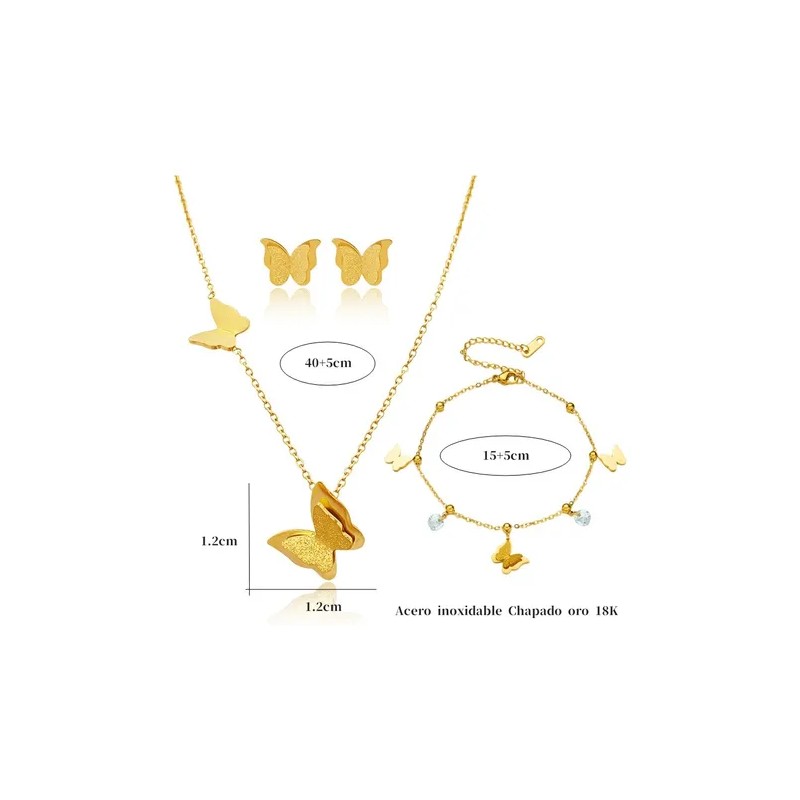 Collar De Oro 18k Mariposas Dije Pulsera Aretes Joyeria Dorado