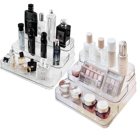 Perfume Organizer 2 Pcs, Clear Cologne Organizer for Men and Women, Three-Tiered Perfume Stand, Perfume Tray Storage, Bottle Shelf for Bathroom Kitchen Countertop