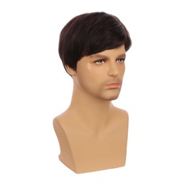 Edivd Kids Brown Wig Boys Short Brown Straight Wig Dark Brown Hair for Child Heat Resistant Synthetic Hair with Cap