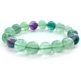 chengmu 12mm Fluorite Stretch Bracelet Natural Round Stone Beads Semi Gemstone for Crystal Beaded Elastic Bracelet 8"