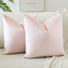 OTOSTAR Pack of 2 Velvet Soft Decorative Throw Pillow Covers Solid Square Cushion Case Home Decor Pillow Covers for Couch Sofa Bedroom Living Room Decorative Pillowcases 20 x 20 Inch (Babypink)