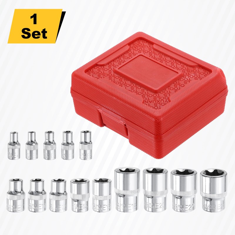 sourcing map E-Torx Socket Set 1/4" 3/8" 1/2" Drive E4